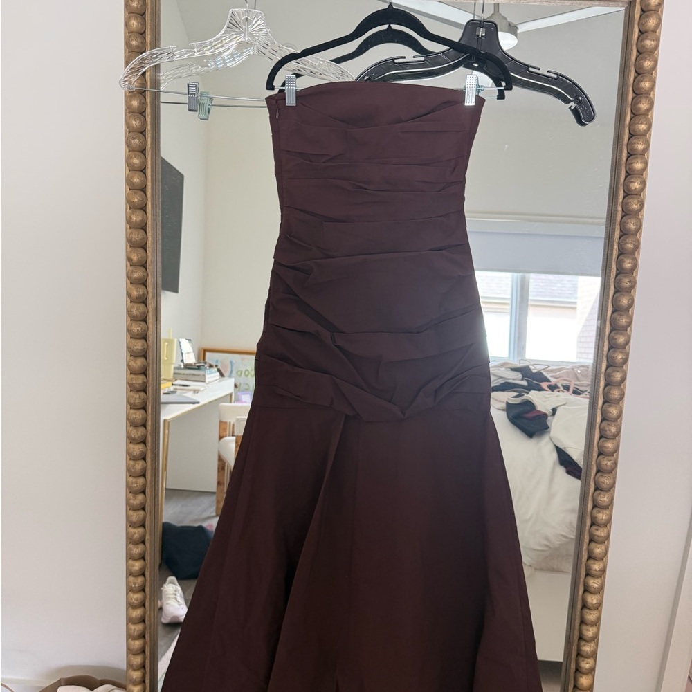 Elegant Strapless Brown Dress